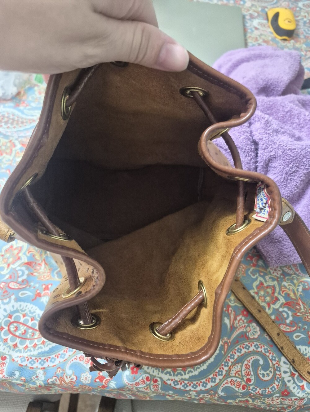 Dooney & Bourke Tan ostrich Bucket Crossbody - Picture 7 of 7